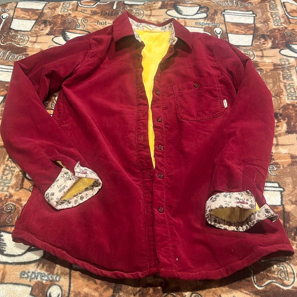 Roxy Women's Red Button-Down Shirt with Yellow Lining